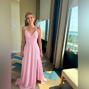 Mori Lee - Ruched Chiffon Bridesmaid Dress with Tie Back Detail.